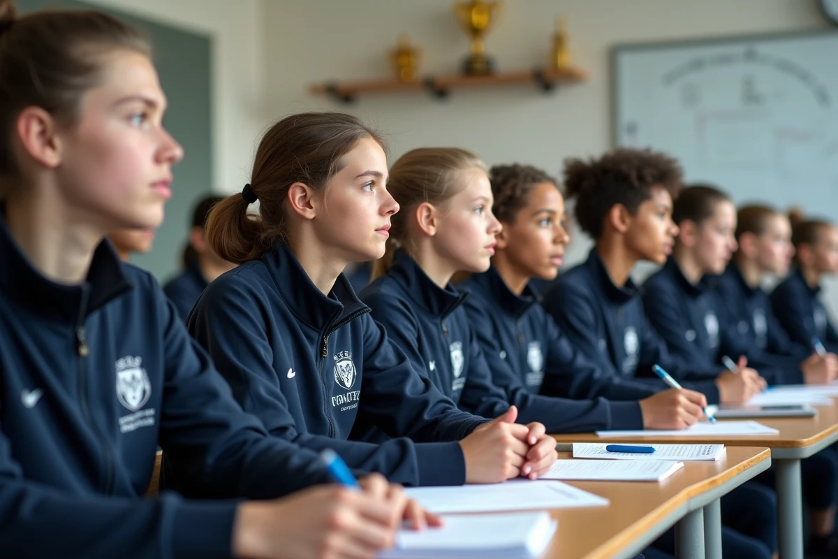 Étudiants en classe sportive dans une salle bien tenue