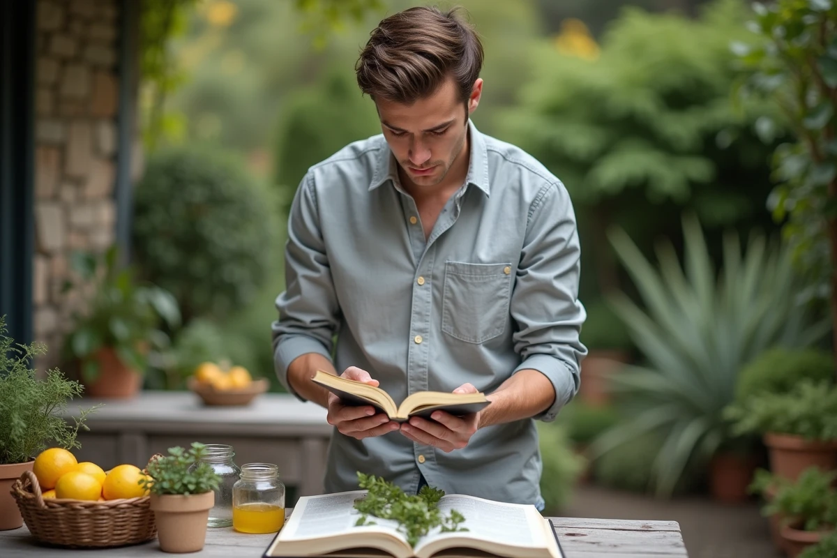 Jeune homme examinant des plantes pour un traitement