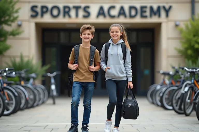 Jeunes sportifs devant l'entrée d'une académie sportive française