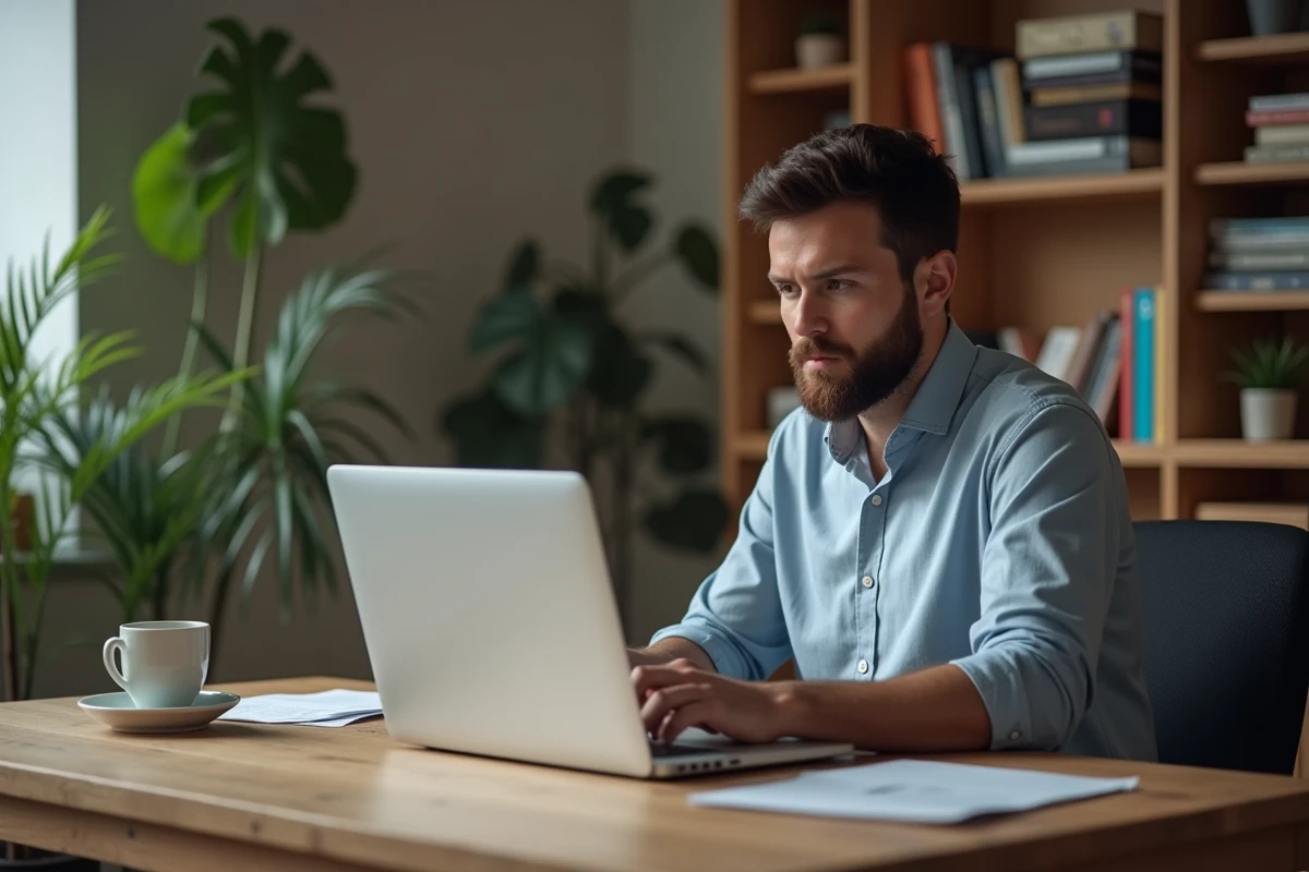 Journaliste travaillant sur un article à propos des réseaux sociaux dans un bureau moderne